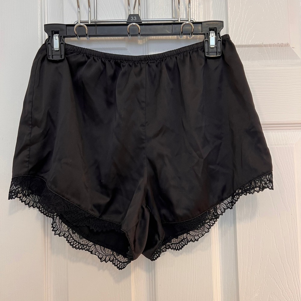 Stars Above Black Satin Lace Trim Pajama Shorts